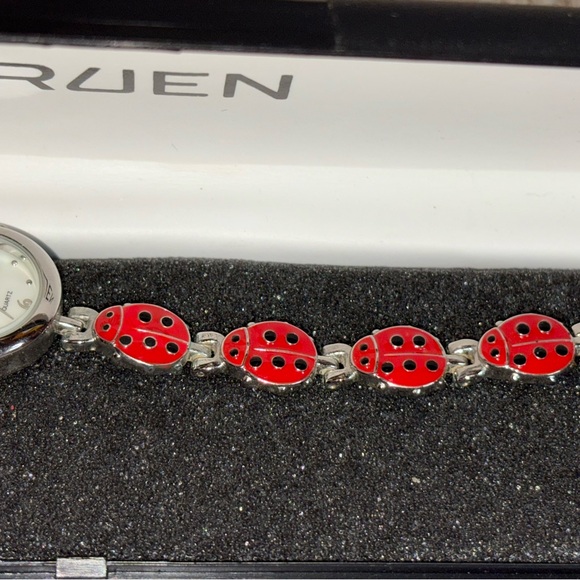 Gruen Red and Gold Enamel Lady Bug Watch Bracelet - Picture 4 of 14
